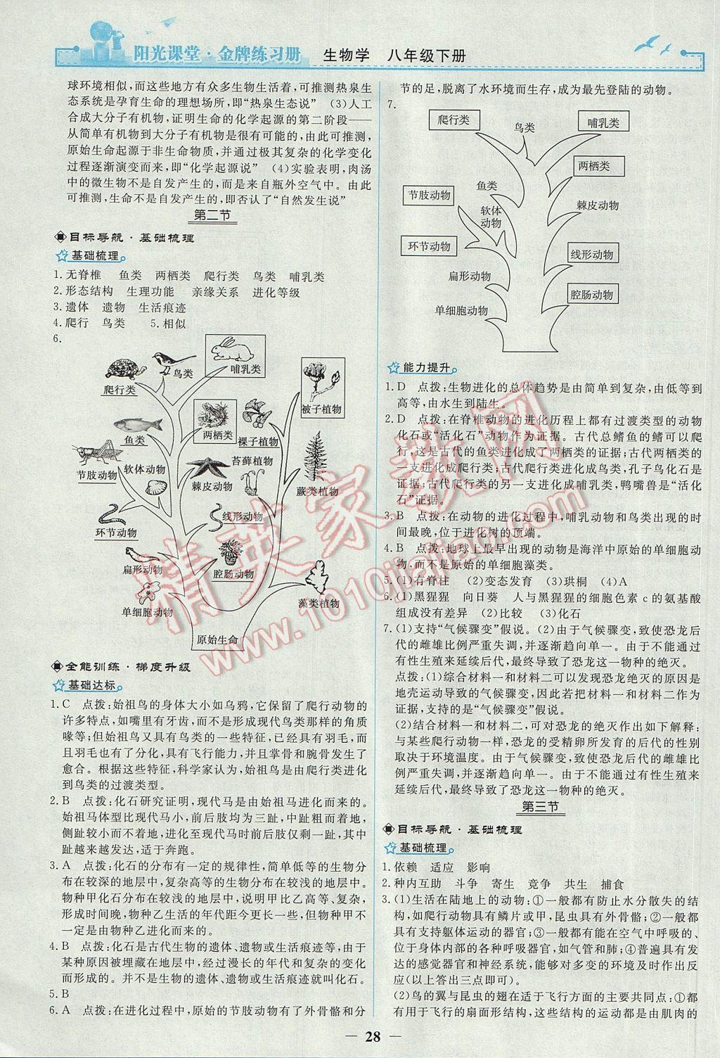 2017年陽(yáng)光課堂金牌練習(xí)冊(cè)八年級(jí)生物學(xué)下冊(cè)人教版 參考答案第8頁(yè)