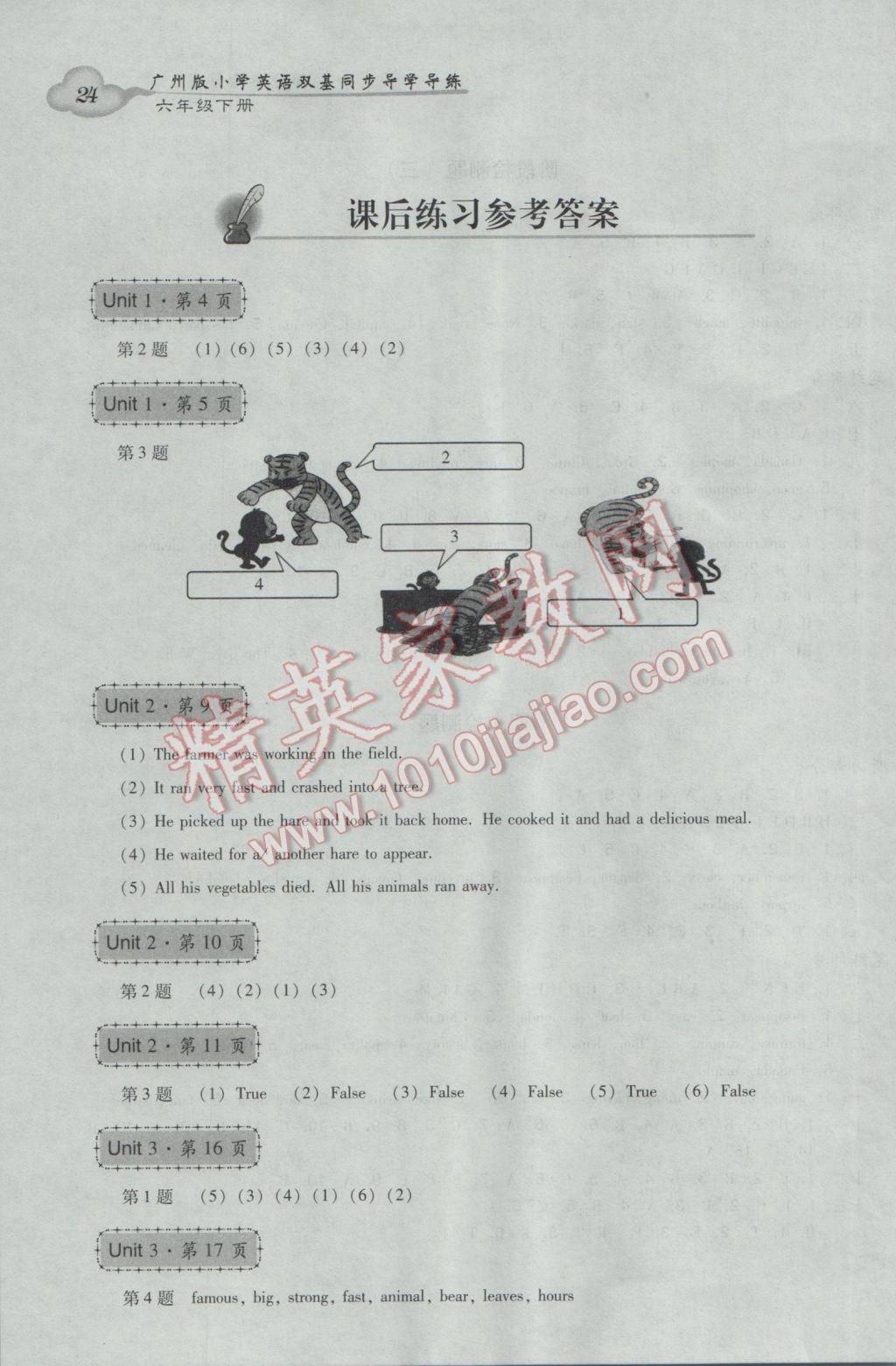 2017年小学英语双基同步导学导练六年级下册广州版 参考答案第24页