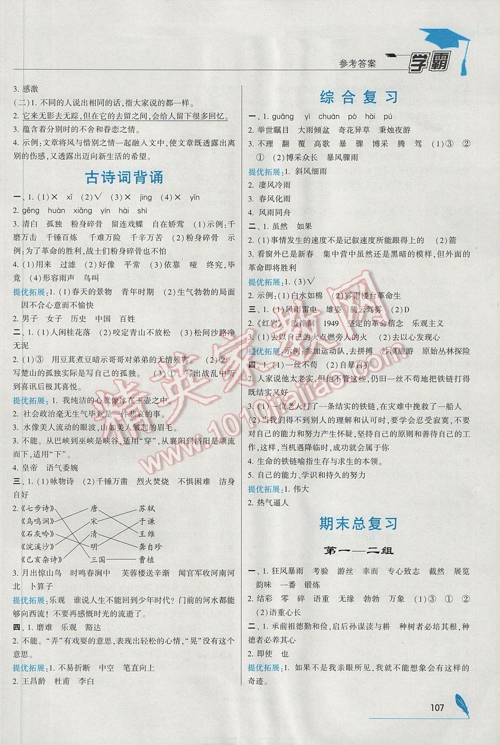 2017年喬木圖書學(xué)霸六年級(jí)語文下冊(cè)人教版 參考答案第11頁