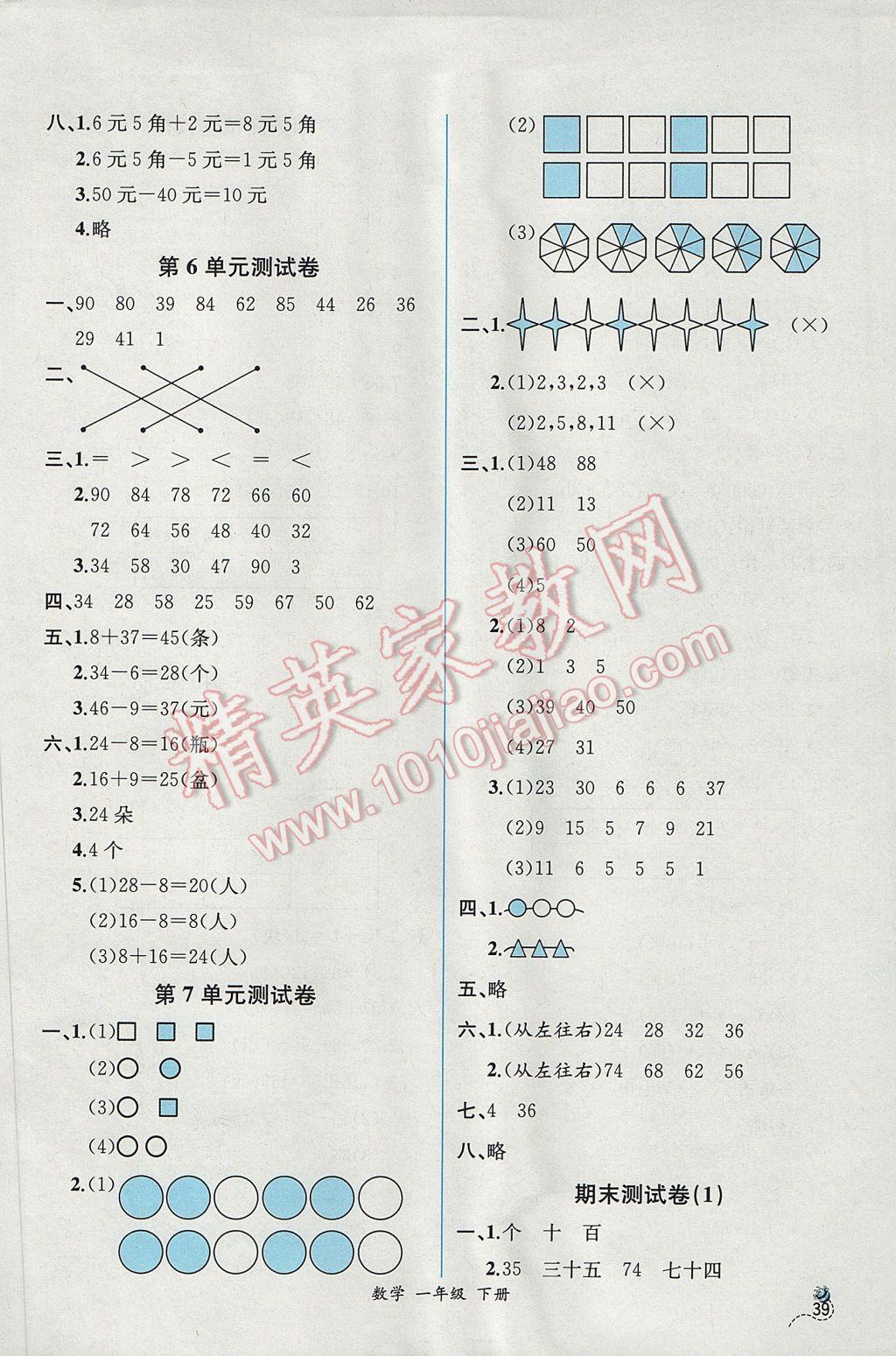 2017年同步导学案课时练一年级数学下册人教版B 参考答案第13页