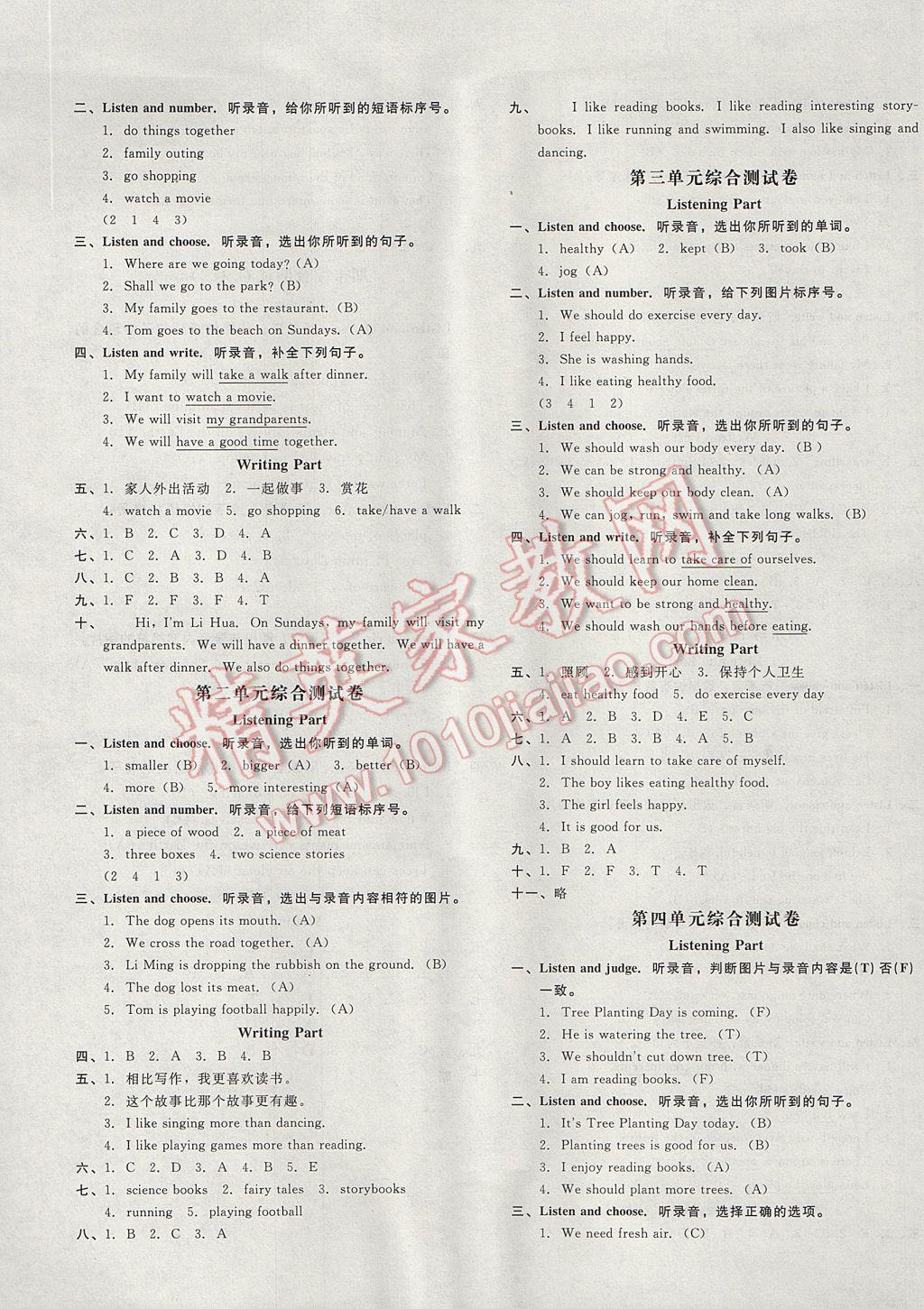 2017年非常1加1一课一练六年级英语下册湘少版 参考答案第5页