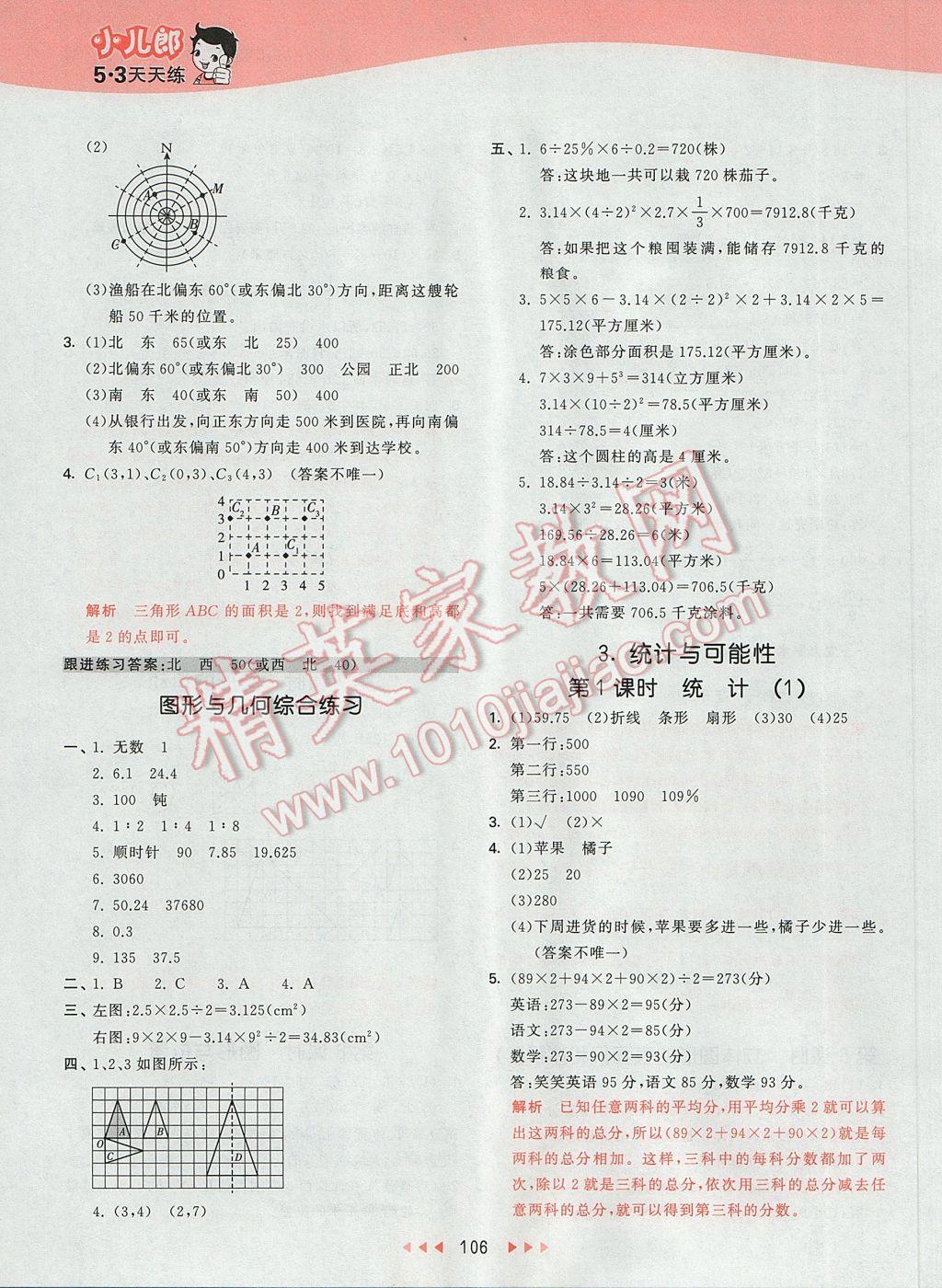 2017年53天天练小学数学六年级下册苏教版 参考答案第22页