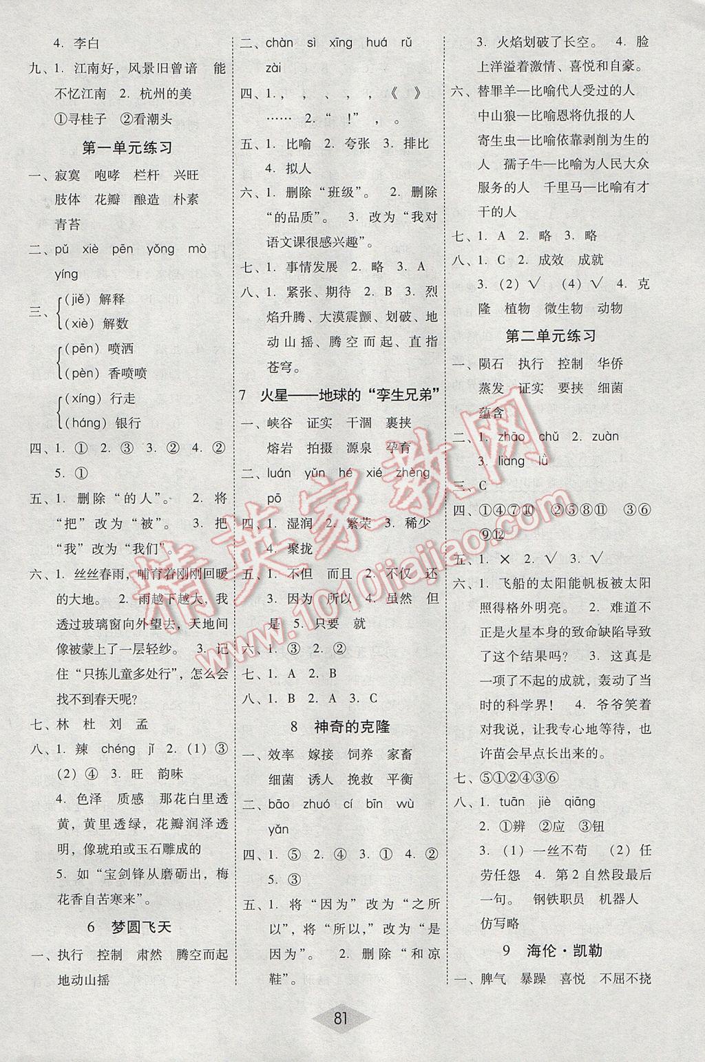 2017年課課練云南師大附小全優(yōu)作業(yè)五年級(jí)語(yǔ)文下冊(cè)語(yǔ)文S版 參考答案第2頁(yè)