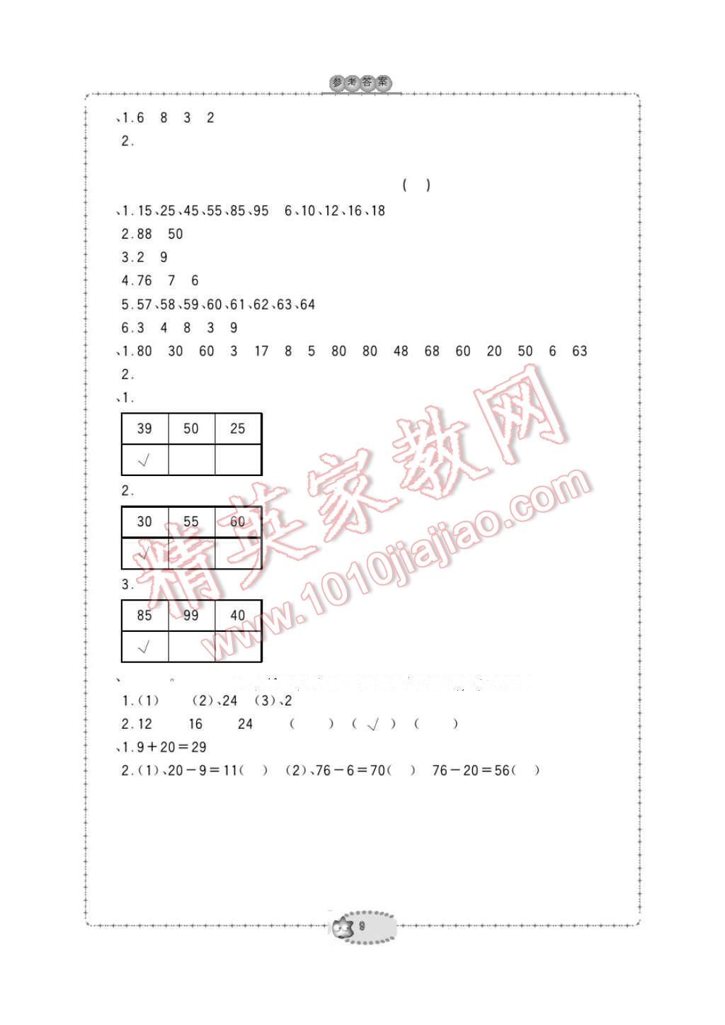 2017年新課標(biāo)學(xué)習(xí)方法指導(dǎo)叢書一年級(jí)數(shù)學(xué)下冊(cè)人教版 參考答案第9頁