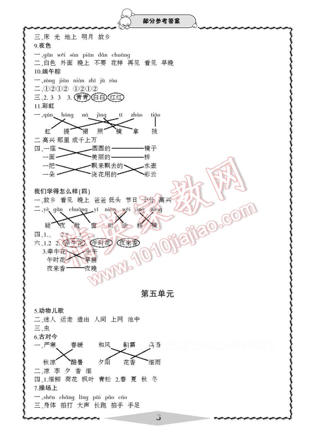 2017年新課標(biāo)學(xué)習(xí)方法指導(dǎo)叢書(shū)一年級(jí)語(yǔ)文下冊(cè)人教版 參考答案第5頁(yè)