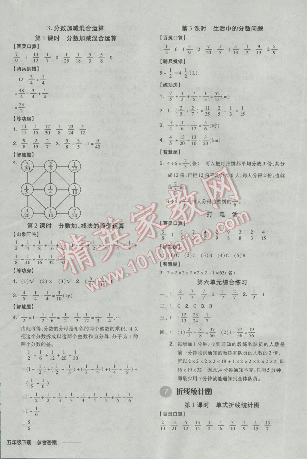 2017年全品学练考五年级数学下册人教版 参考答案第8页