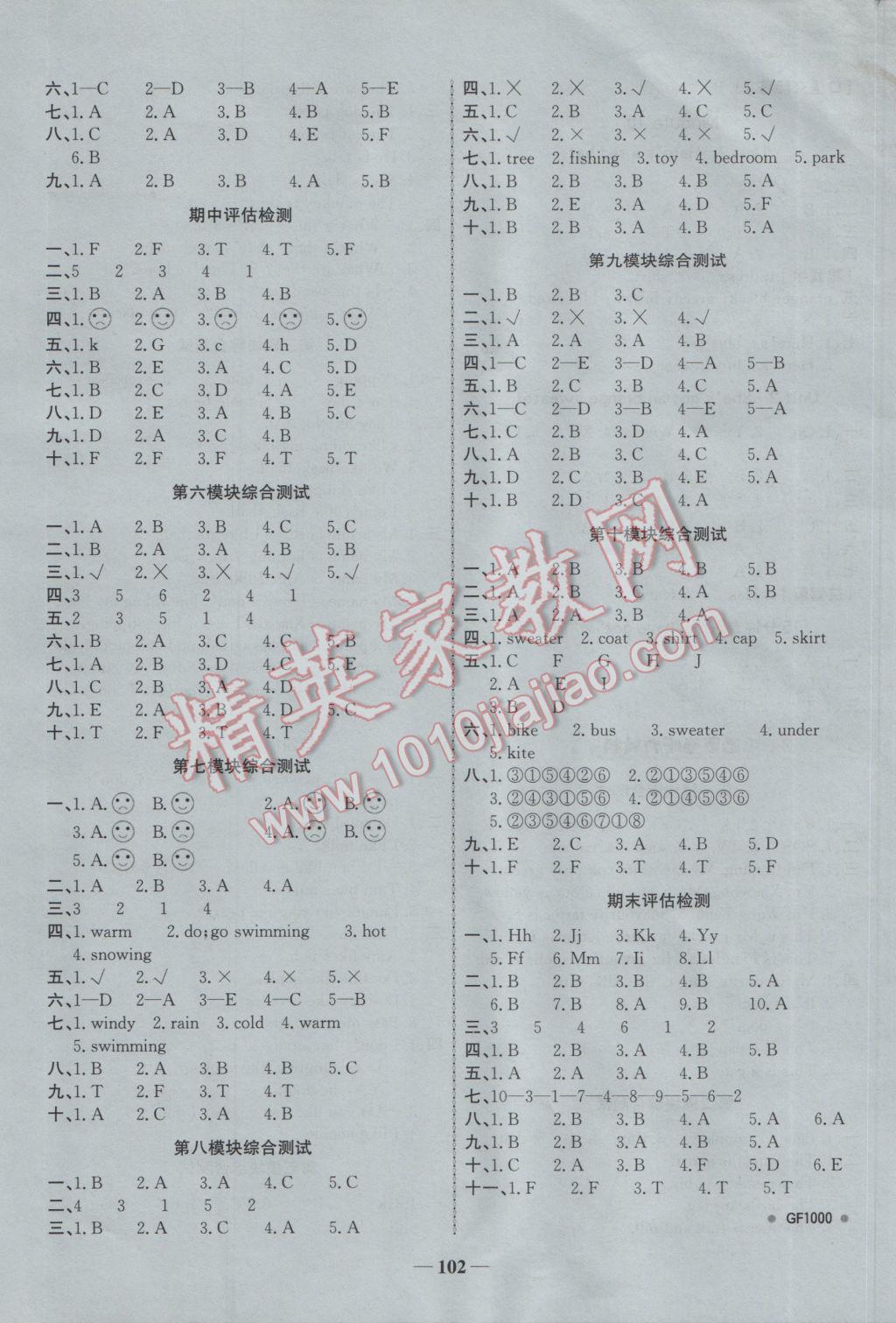 2017年世紀(jì)金榜金榜小博士三年級(jí)英語(yǔ)下冊(cè)外研版 參考答案第8頁(yè)