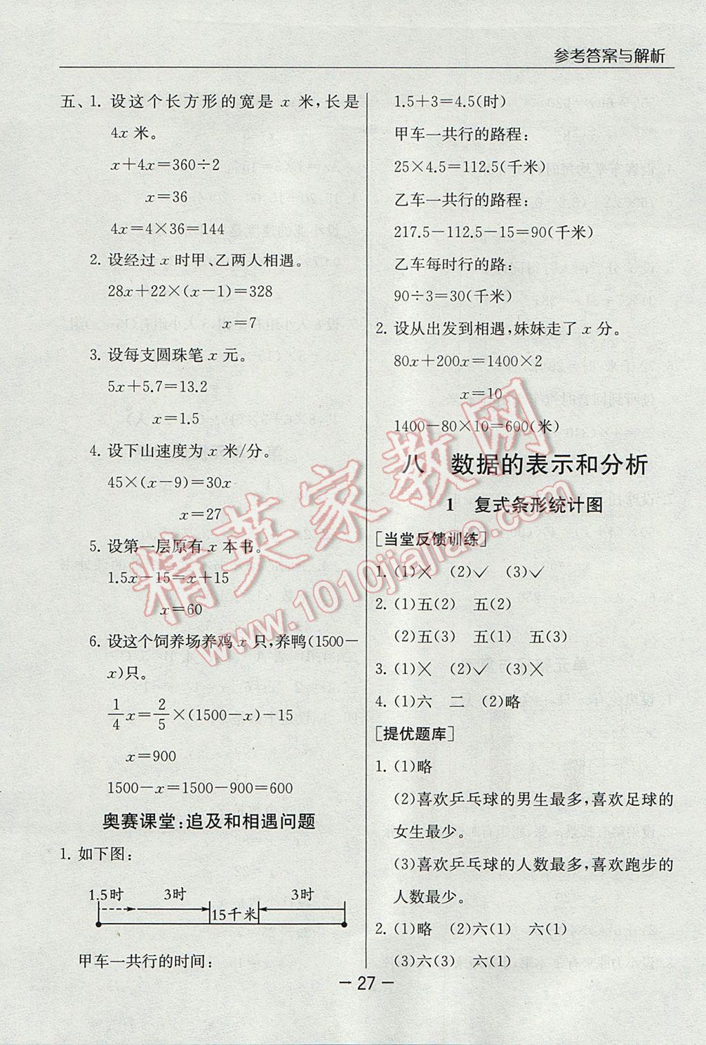 2017年實驗班提優(yōu)課堂五年級數(shù)學(xué)下冊北師大版 參考答案第27頁