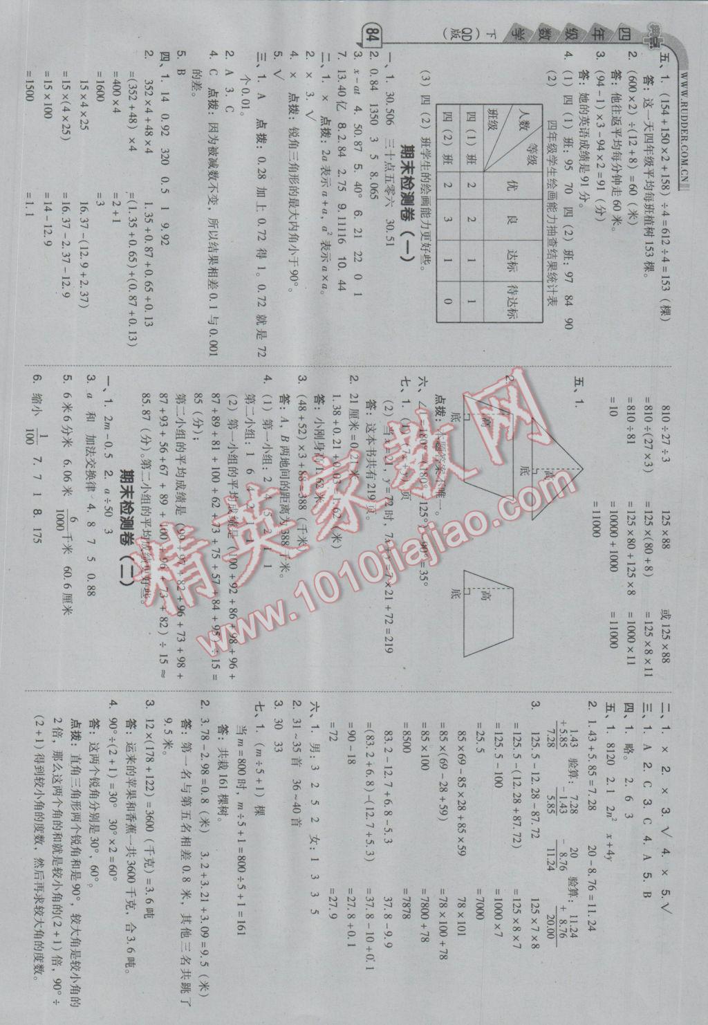 2017年綜合應(yīng)用創(chuàng)新題典中點(diǎn)四年級(jí)數(shù)學(xué)下冊(cè)青島版 參考答案第16頁(yè)