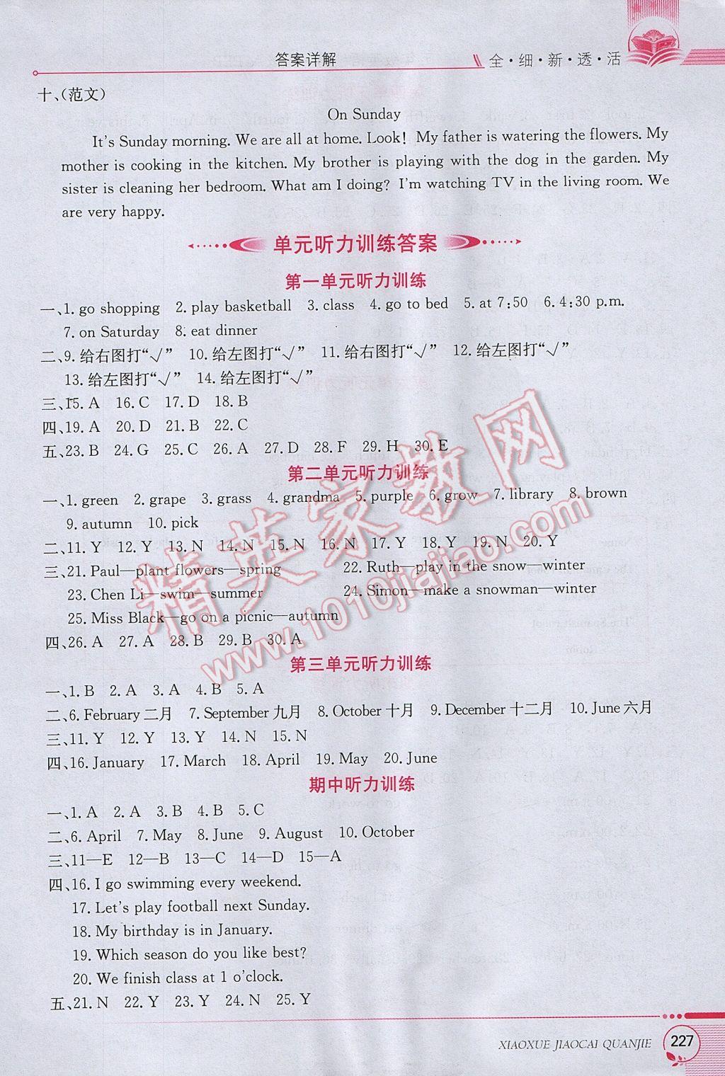 2017年小学教材全解五年级英语下册人教PEP版三起 参考答案第15页