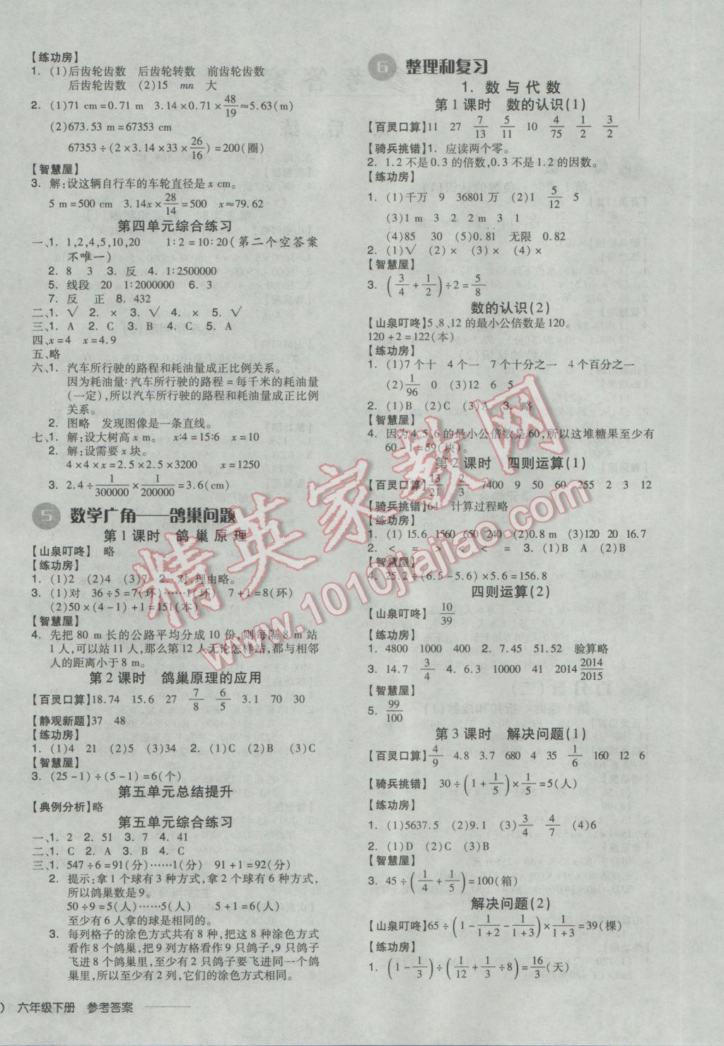 2017年全品学练考六年级数学下册人教版 参考答案第4页