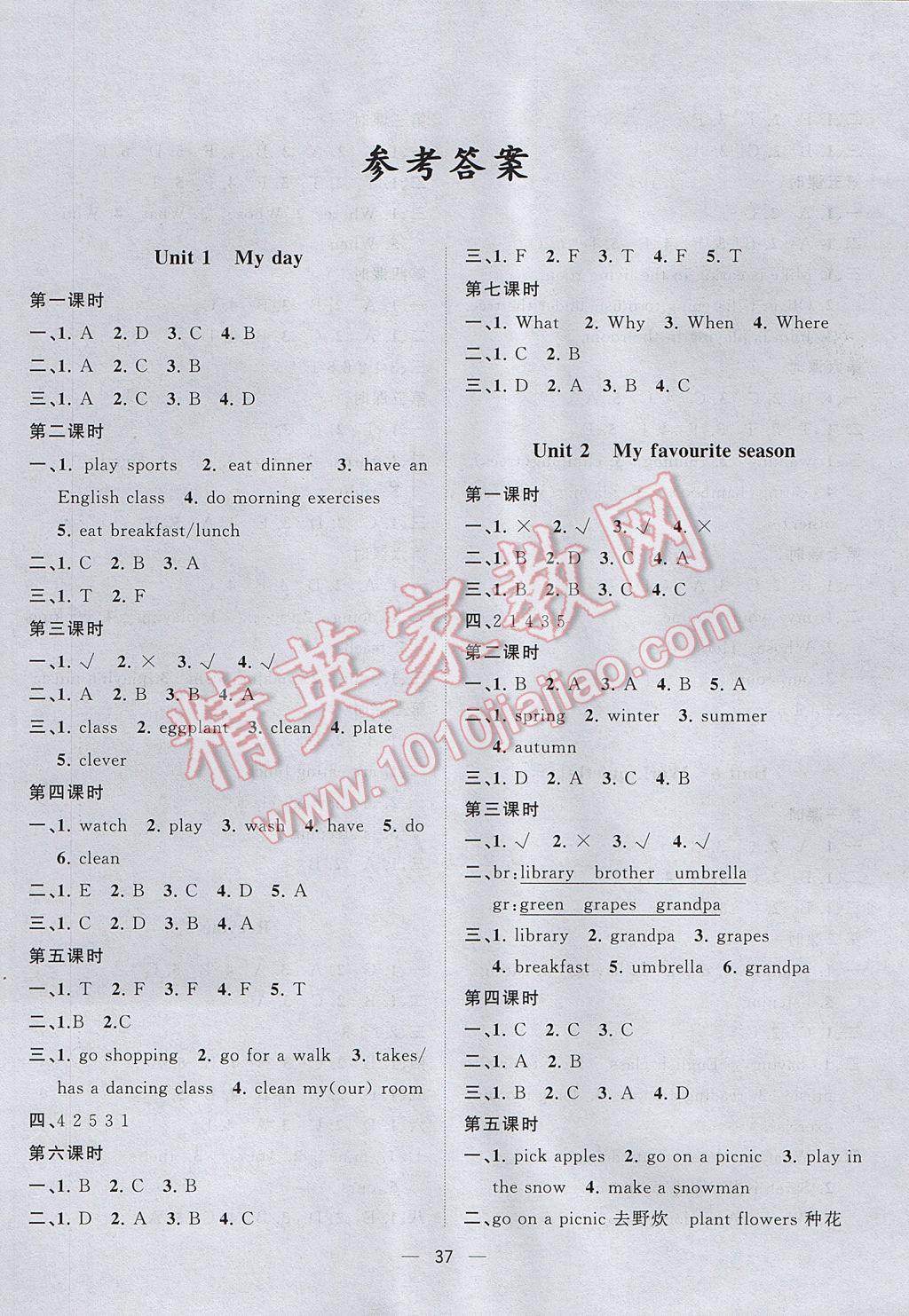 2017年課課優(yōu)課堂小作業(yè)五年級(jí)英語(yǔ)下冊(cè)人教版 參考答案第1頁(yè)