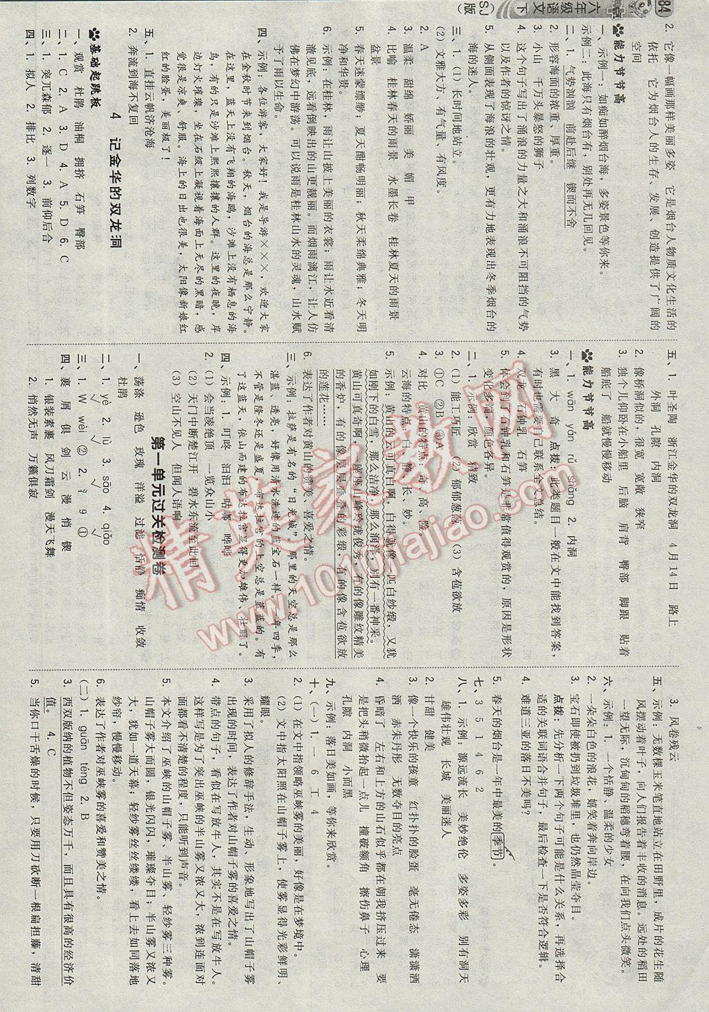 2017年綜合應(yīng)用創(chuàng)新題典中點六年級語文下冊蘇教版 參考答案第2頁