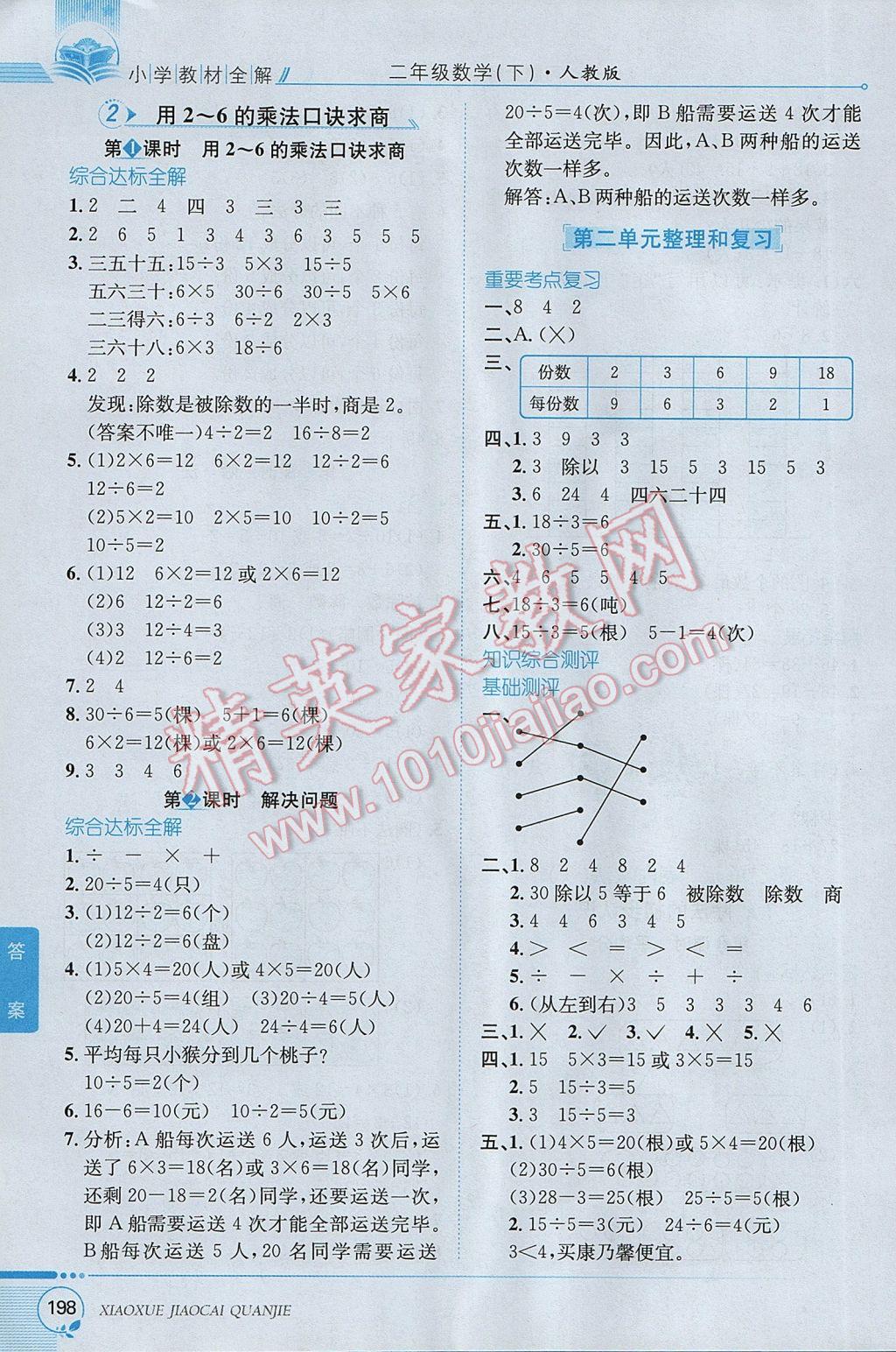 2017年小學(xué)教材全解二年級(jí)數(shù)學(xué)下冊(cè)人教版 參考答案第3頁(yè)