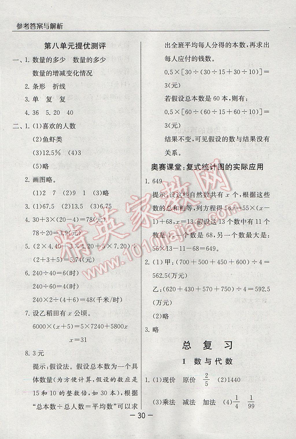 2017年實驗班提優(yōu)課堂五年級數(shù)學(xué)下冊北師大版 參考答案第30頁