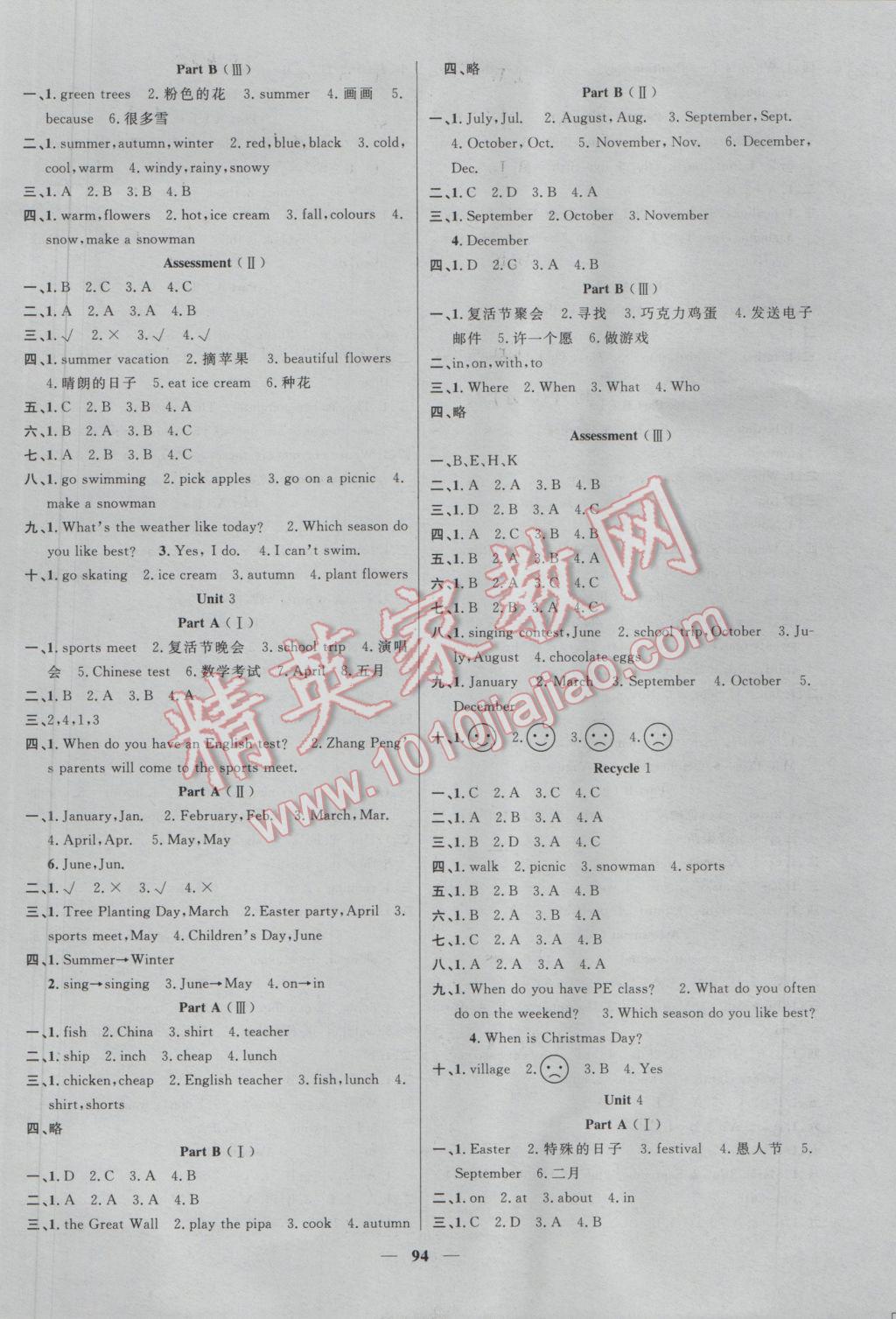 2017年智慧樹同步講練測五年級英語下冊人教PEP版 參考答案第2頁