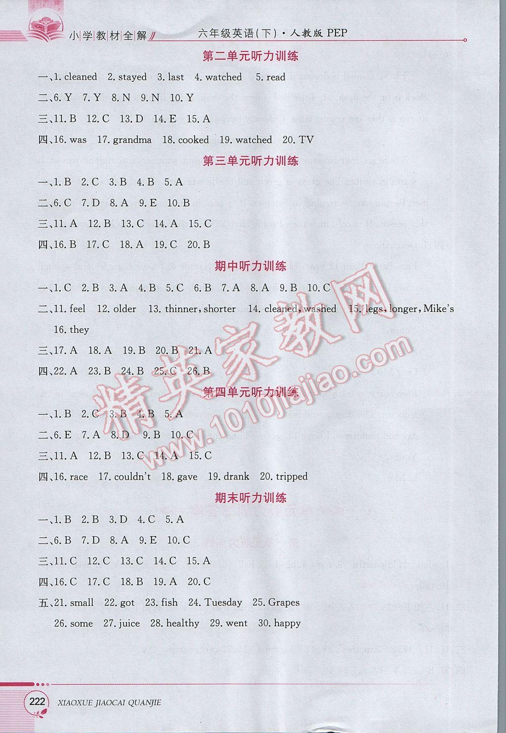 2017年小學教材全解六年級英語下冊人教PEP版三起 參考答案第24頁