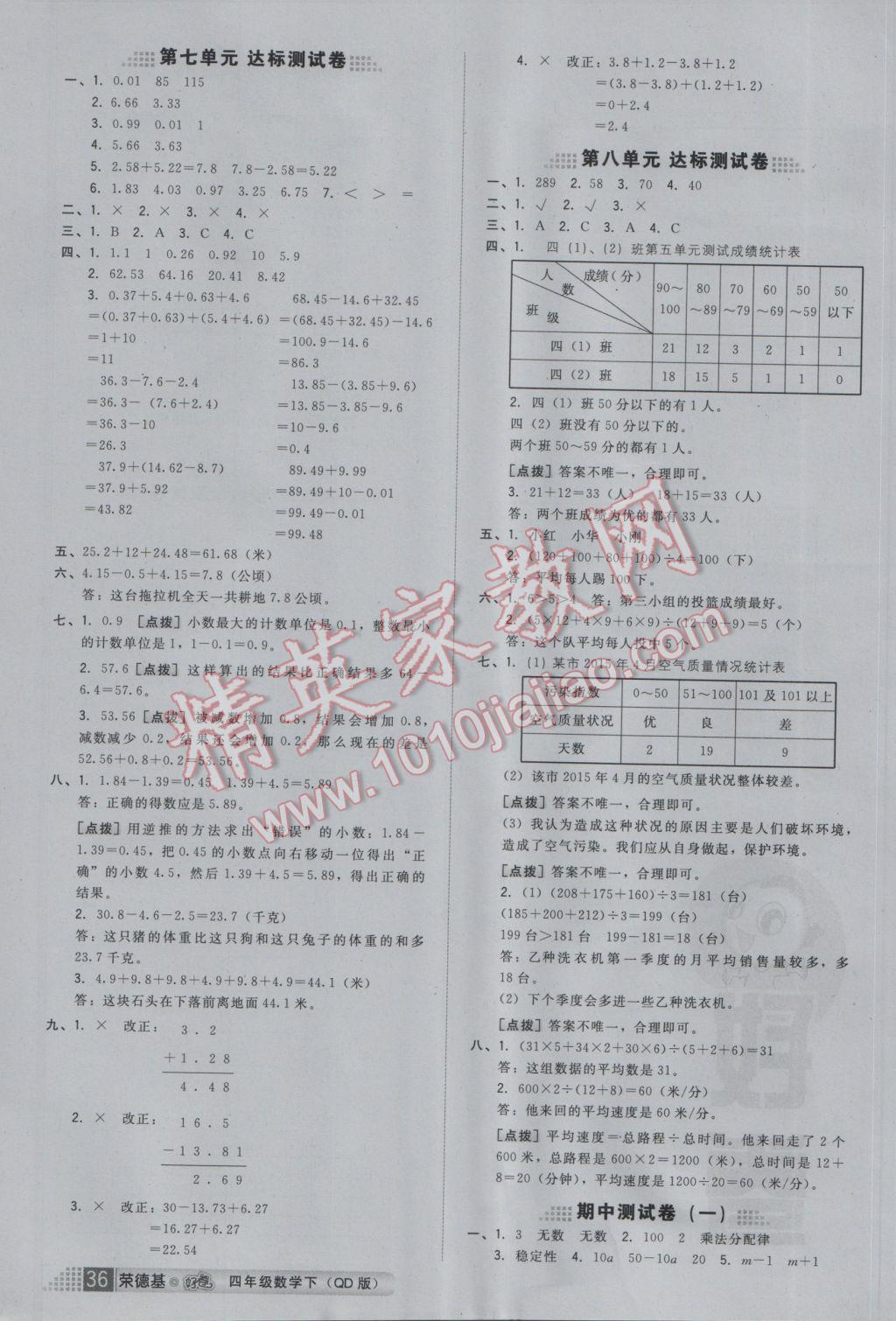 2017年好卷四年級(jí)數(shù)學(xué)下冊(cè)青島版 參考答案第8頁(yè)