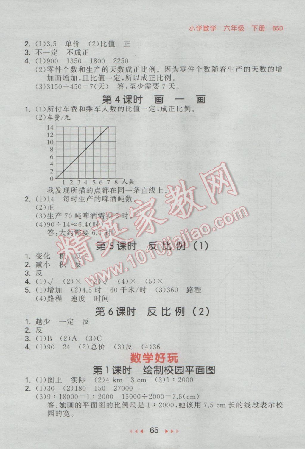 2017年53隨堂測小學(xué)數(shù)學(xué)六年級(jí)下冊(cè)北師大版 參考答案第7頁