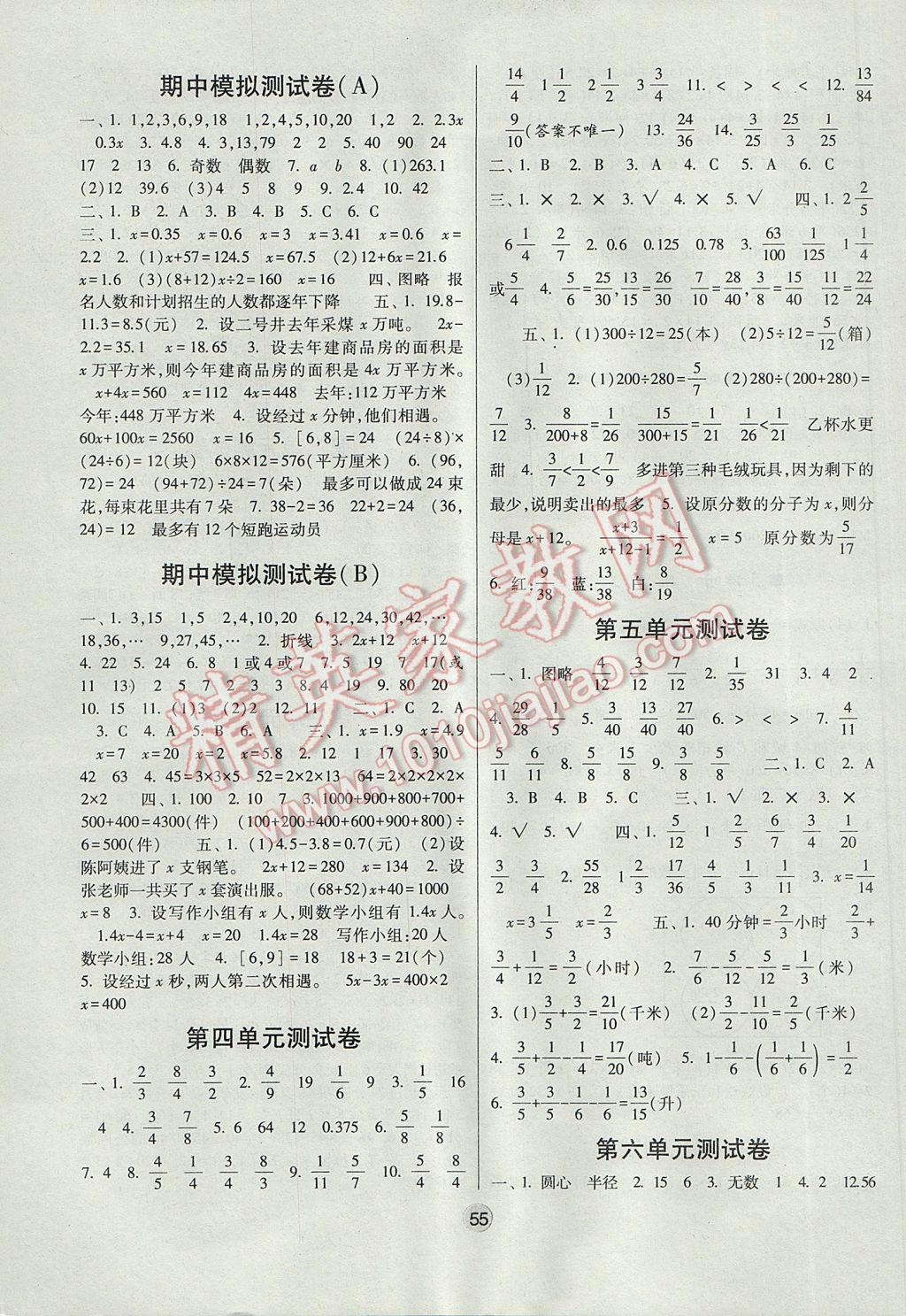 2017年經(jīng)綸學(xué)典棒棒堂五年級數(shù)學(xué)下冊江蘇版 參考答案第11頁