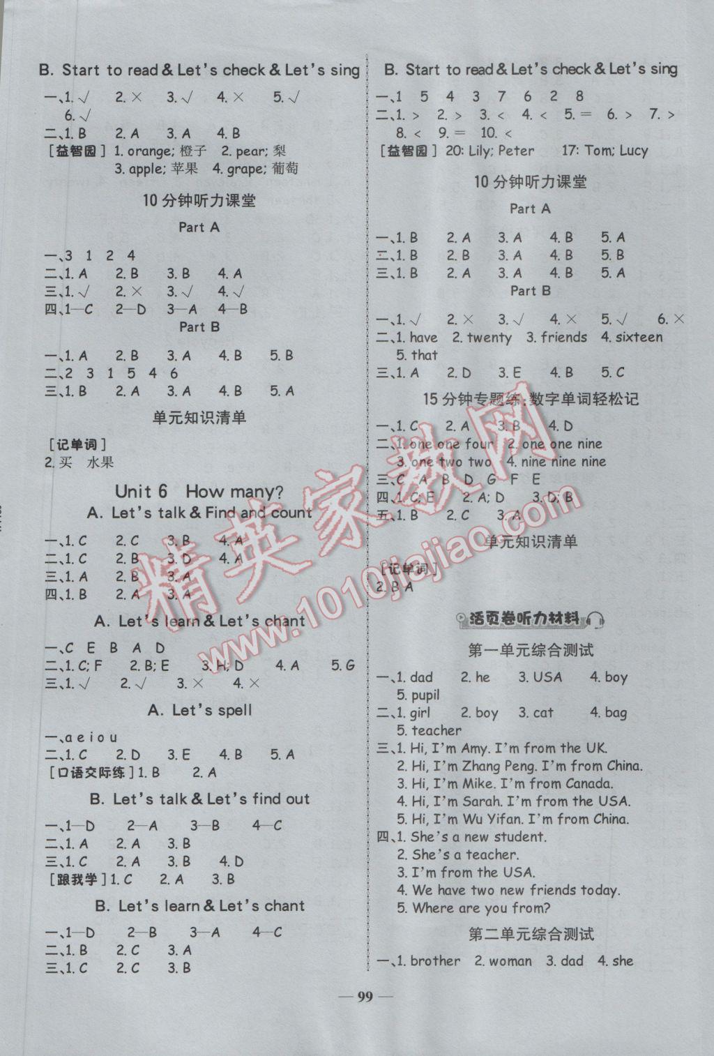 2017年世纪金榜金榜小博士三年级英语下册人教PEP版 参考答案第5页