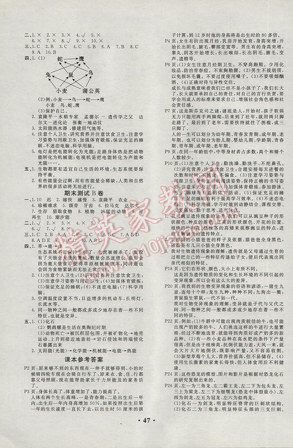 2017年百分金卷六年級科學下冊蘇教版 參考答案第3頁