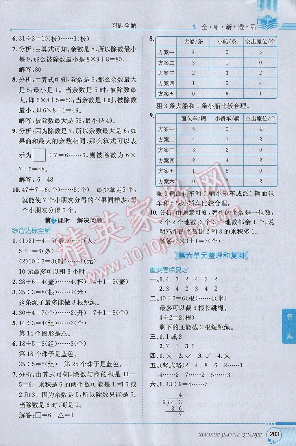 2017年小学教材全解二年级数学下册人教版 参考答案第8页