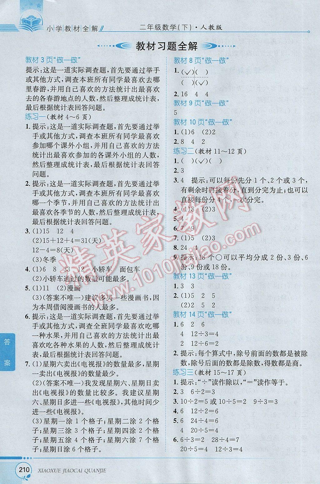 2017年小學(xué)教材全解二年級數(shù)學(xué)下冊人教版 參考答案第15頁