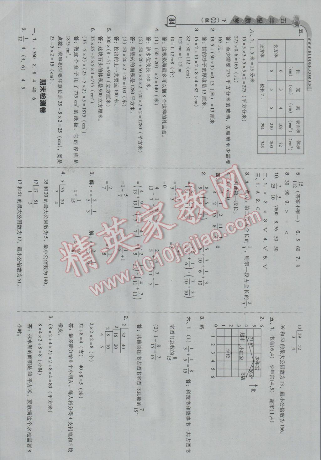 2017年综合应用创新题典中点五年级数学下册青岛版 参考答案第16页