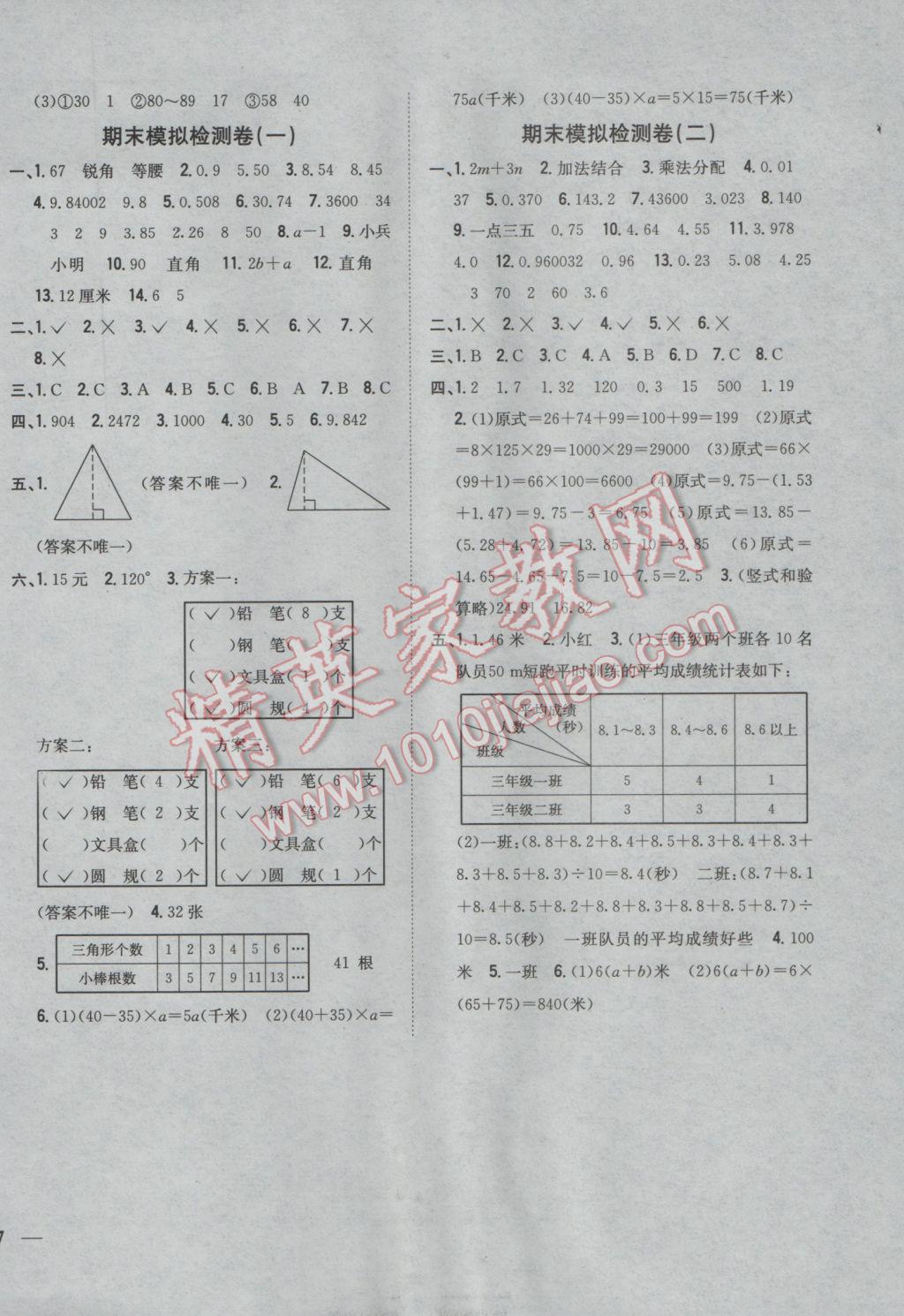 2017年全科王同步课时练习四年级数学下册青岛版 参考答案第10页