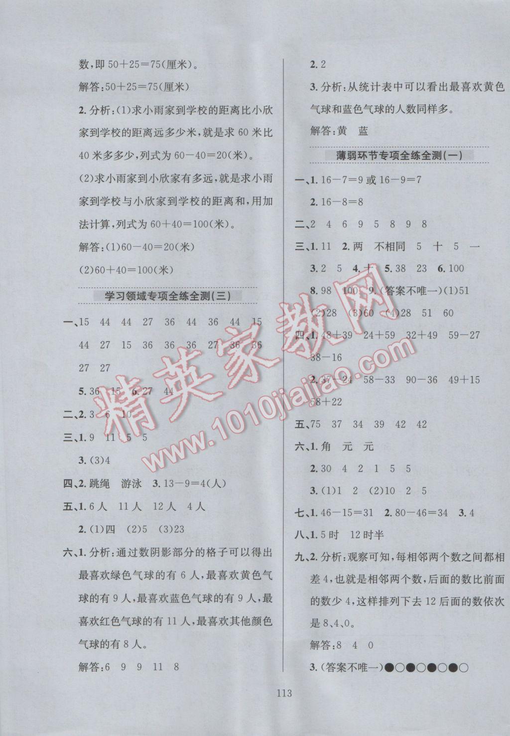 2017年小學(xué)教材全練一年級數(shù)學(xué)下冊青島版六三制 參考答案第17頁