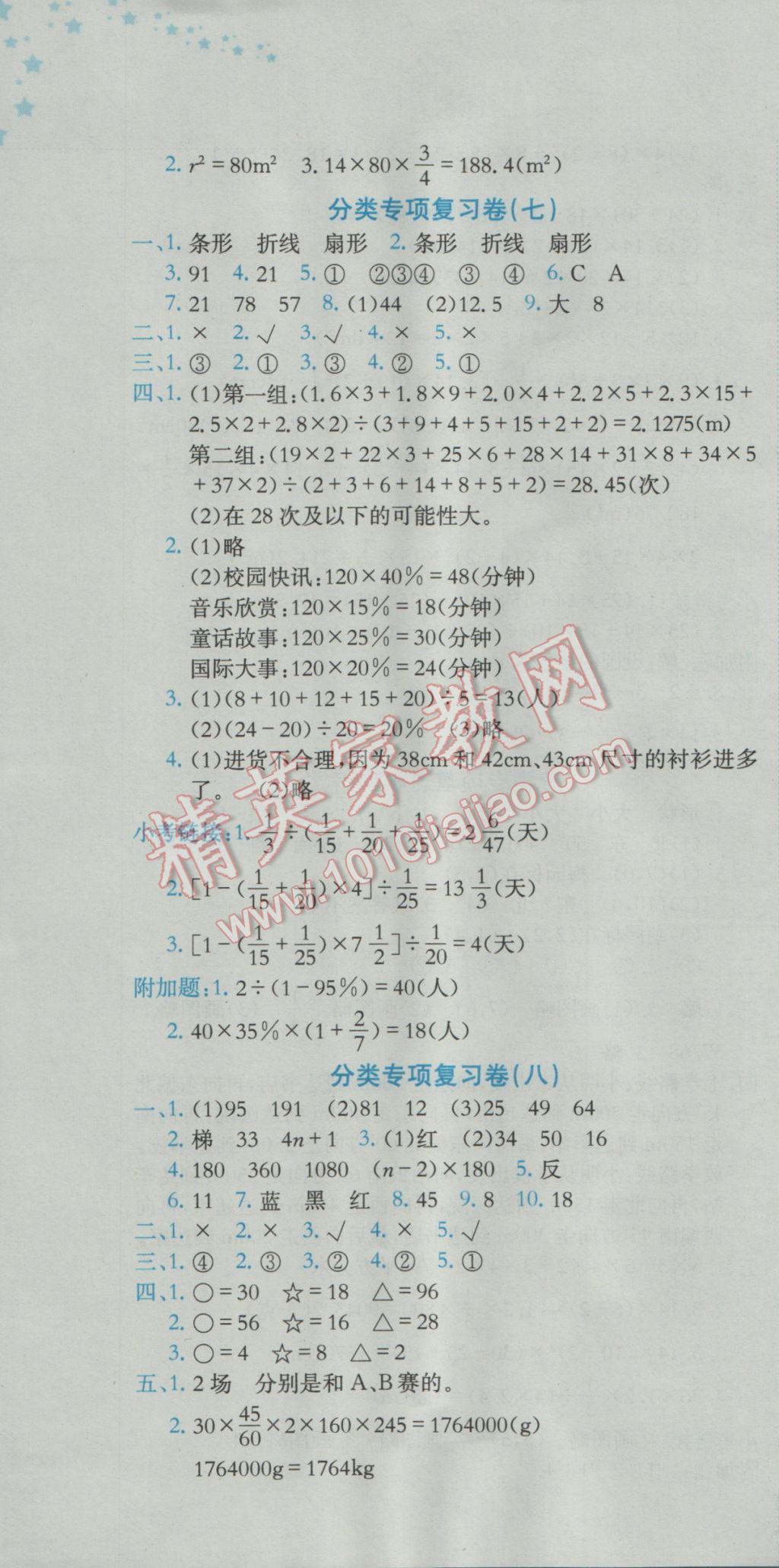 2017年黄冈小状元达标卷六年级数学下册人教版广东专版 参考答案第10页