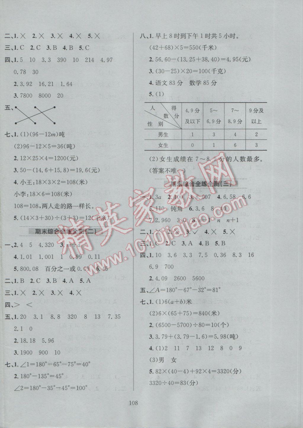 2017年小學(xué)教材全練四年級(jí)數(shù)學(xué)下冊青島版六三制 參考答案第12頁