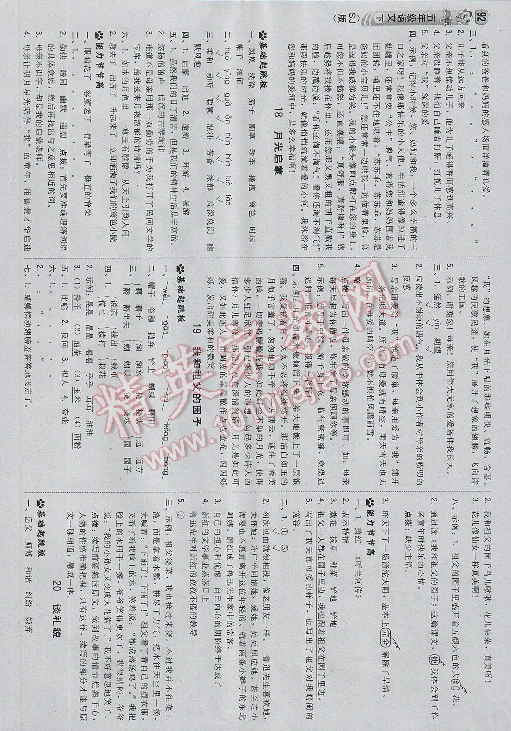 2017年综合应用创新题典中点五年级语文下册苏教版 参考答案第10页