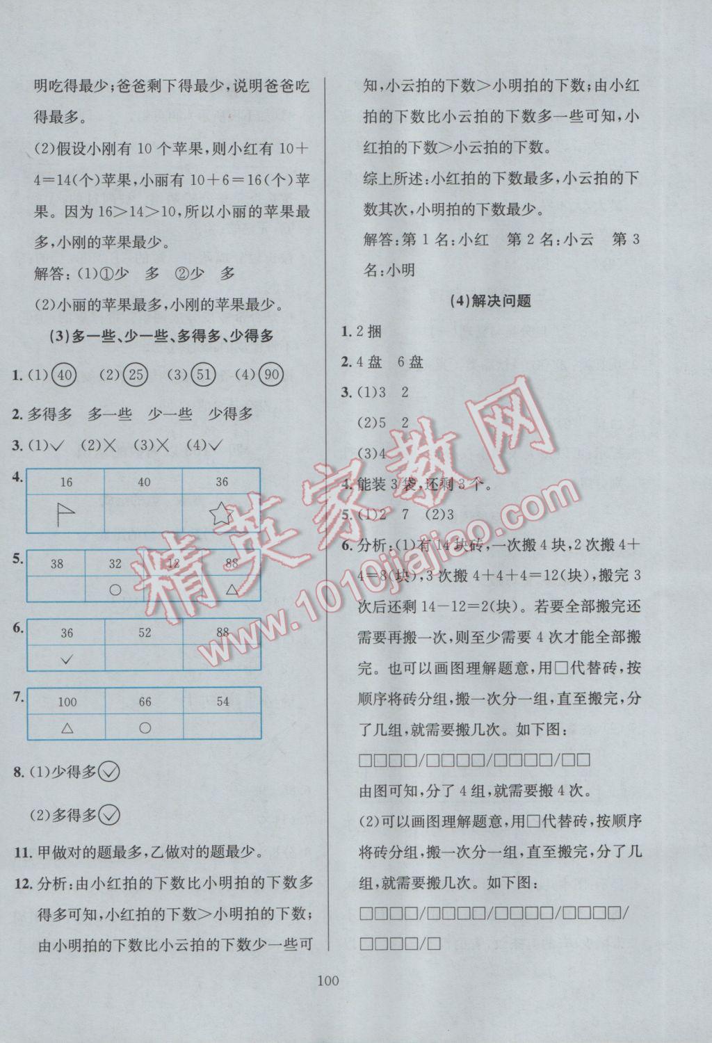 2017年小學(xué)教材全練一年級數(shù)學(xué)下冊人教版 參考答案第8頁