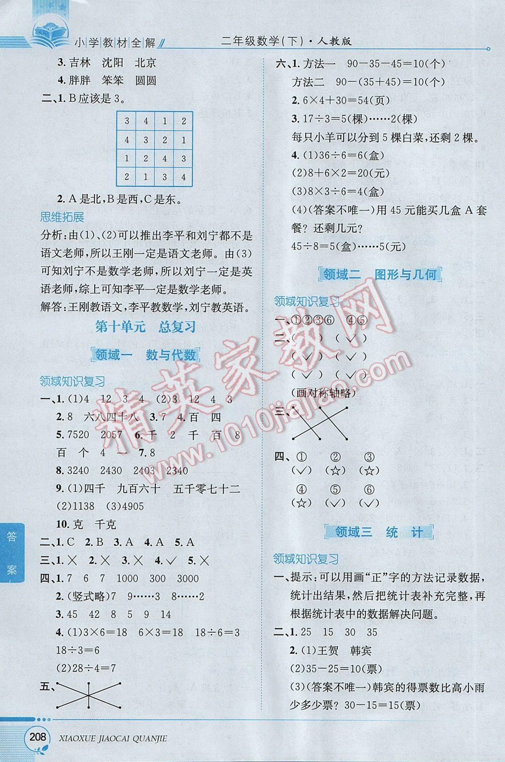 2017年小学教材全解二年级数学下册人教版 参考答案第13页