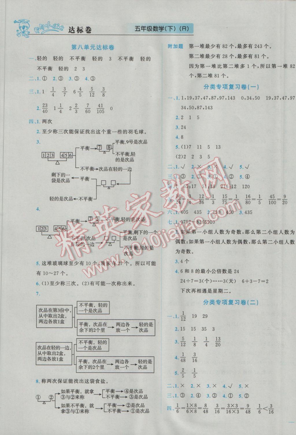 2017年黄冈小状元达标卷五年级数学下册人教版广东专版 参考答案第5页