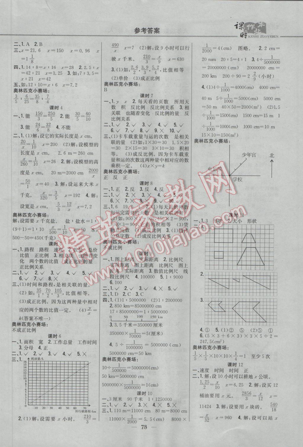 2017年課時作業(yè)本六年級數(shù)學(xué)下冊人教版 參考答案第3頁