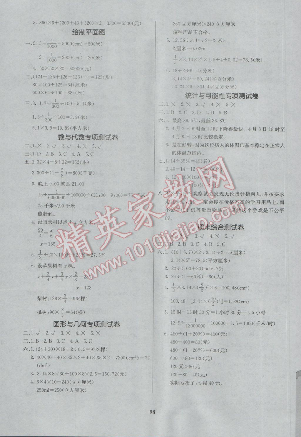 2017年課堂點(diǎn)睛六年級(jí)數(shù)學(xué)下冊(cè)蘇教版 參考答案第7頁