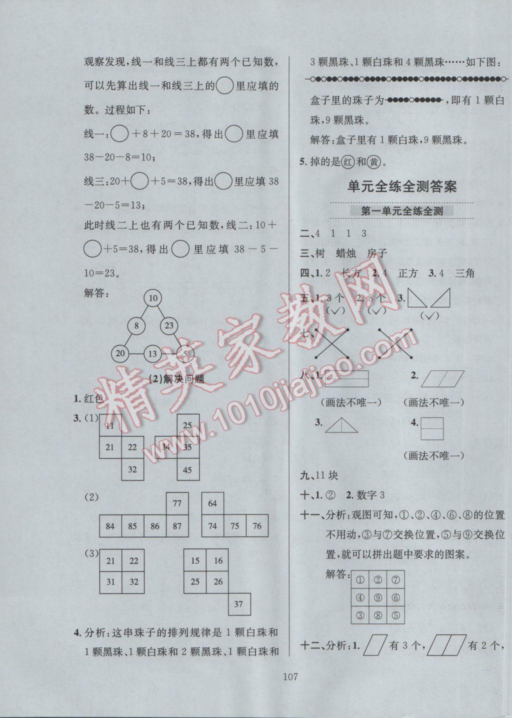 2017年小學(xué)教材全練一年級數(shù)學(xué)下冊人教版 參考答案第15頁