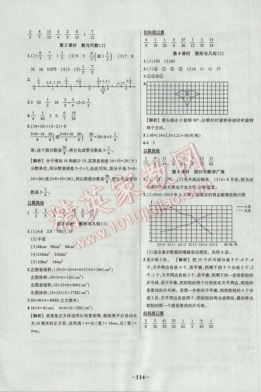 2017年黄冈状元成才路状元作业本五年级数学下册人教版 参考答案第16页