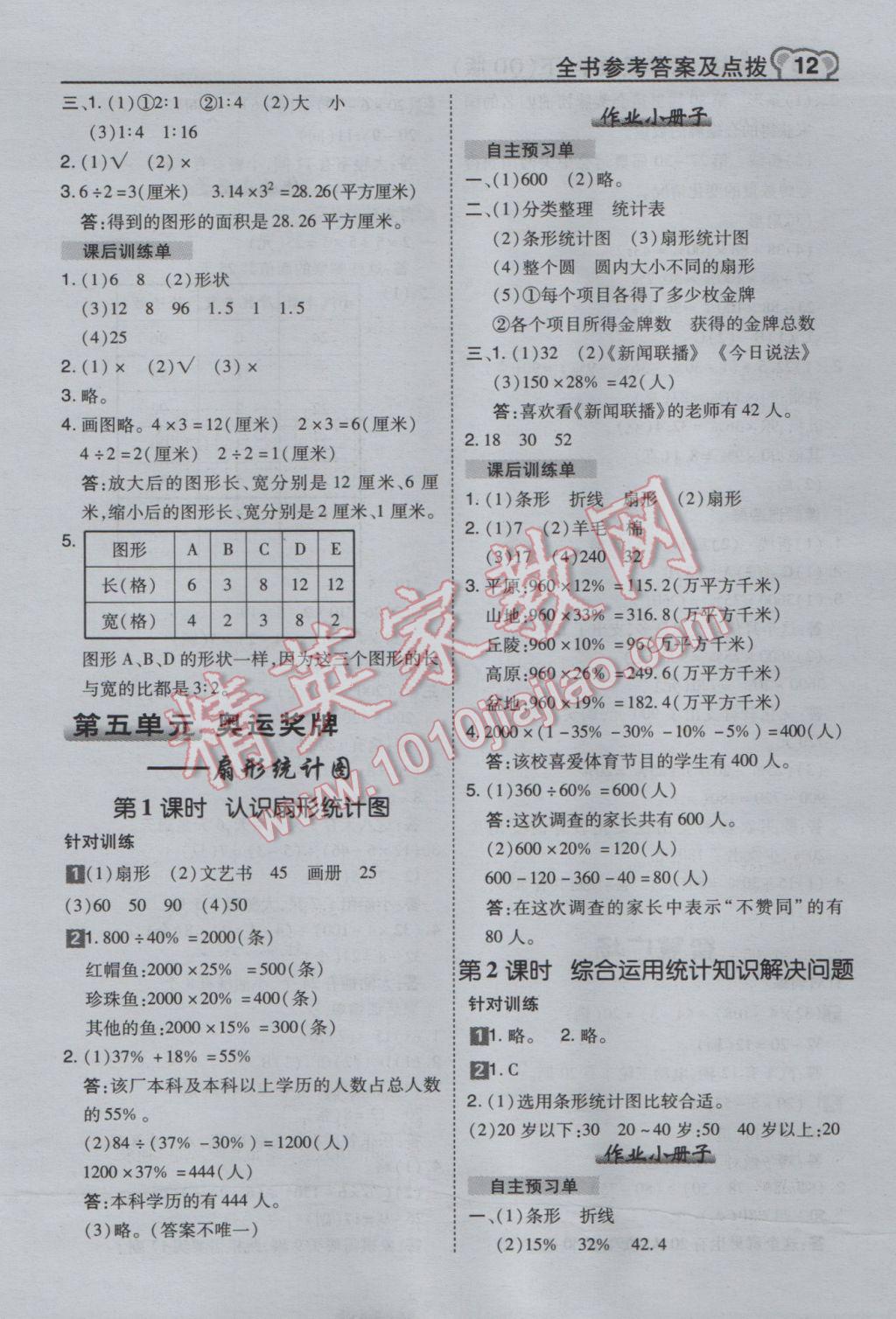 2017年特高級教師點(diǎn)撥六年級數(shù)學(xué)下冊青島版 參考答案第12頁