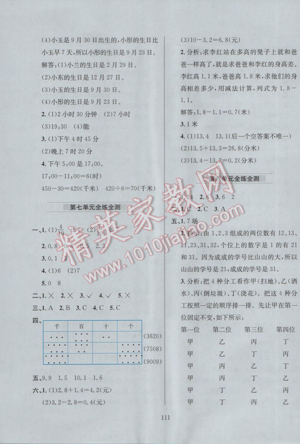 2017年小學(xué)教材全練三年級(jí)數(shù)學(xué)下冊(cè)人教版 參考答案第15頁