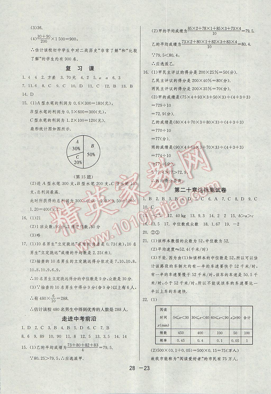 2017年1课3练单元达标测试八年级数学下册人教版 参考答案第23页