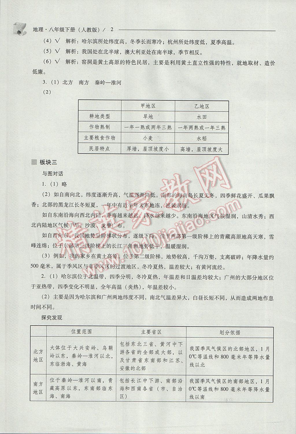 2017年新課程問題解決導學方案八年級地理下冊人教版 參考答案第2頁