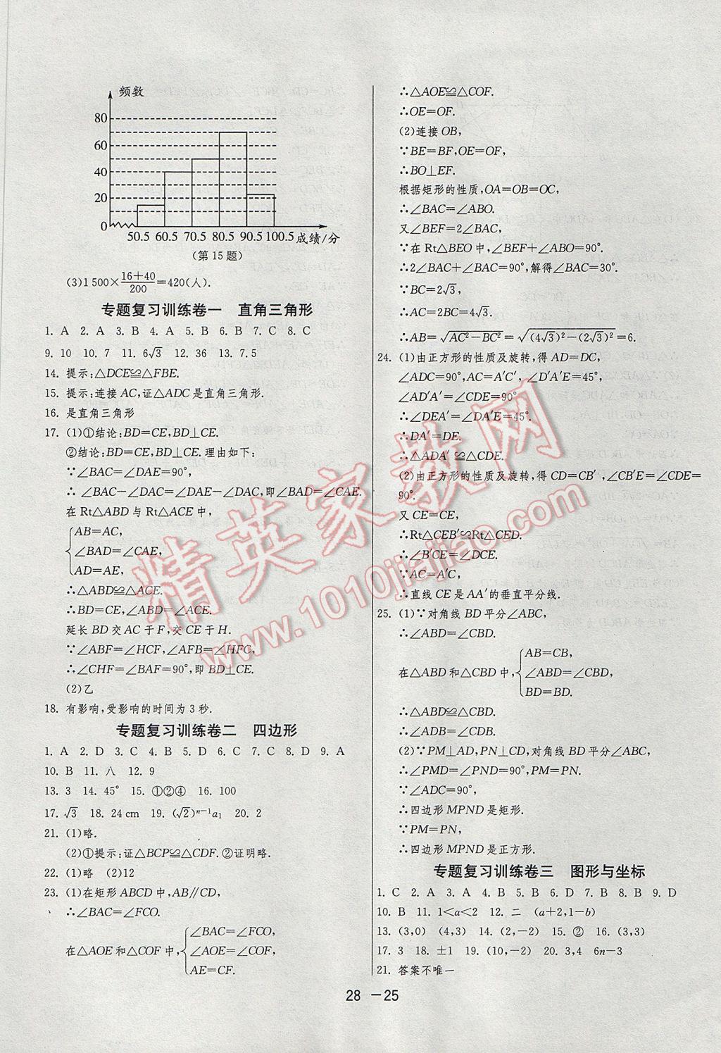 2017年1课3练单元达标测试八年级数学下册湘教版 参考答案第25页