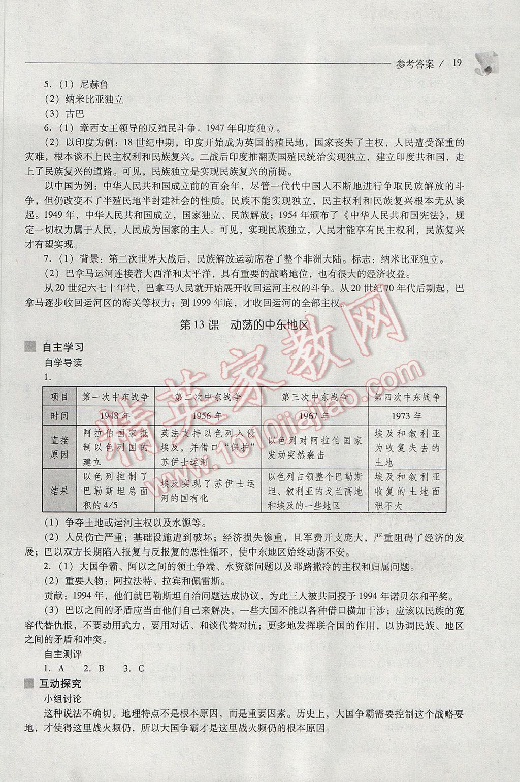 2017年新課程問題解決導學方案九年級世界歷史下冊人教版 參考答案第19頁