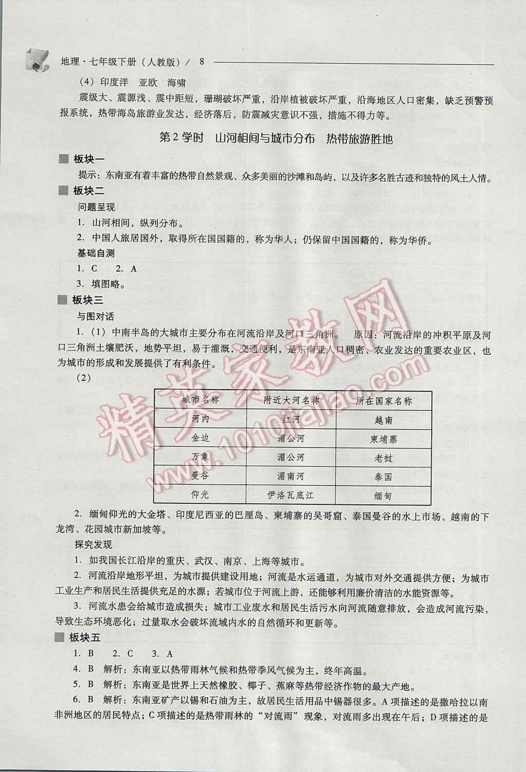 2017年新課程問(wèn)題解決導(dǎo)學(xué)方案七年級(jí)地理下冊(cè)人教版 參考答案第8頁(yè)