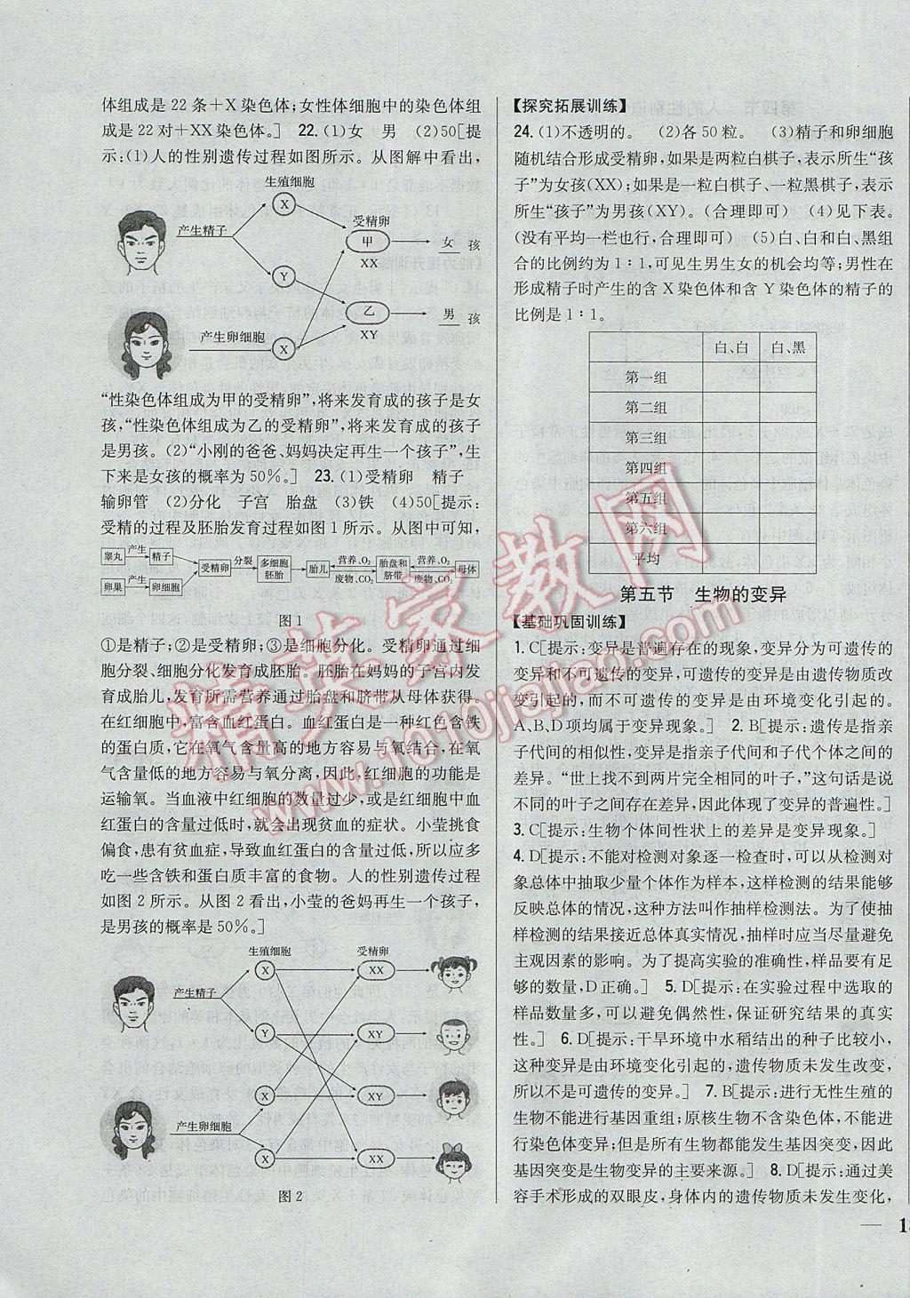 2017年全科王同步课时练习八年级生物下册人教版 参考答案第11页