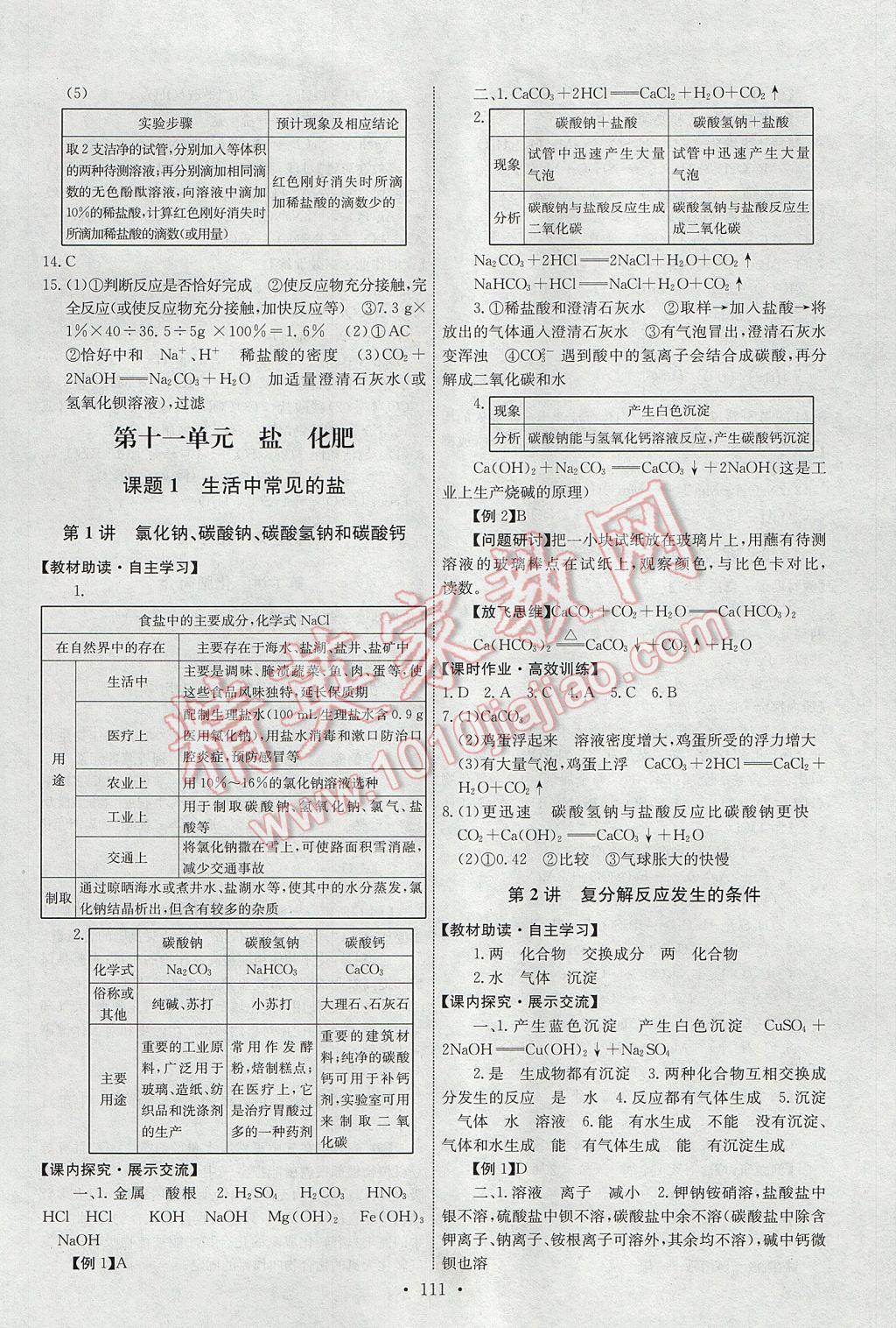 2017年能力培养与测试九年级化学下册人教版H 参考答案第13页